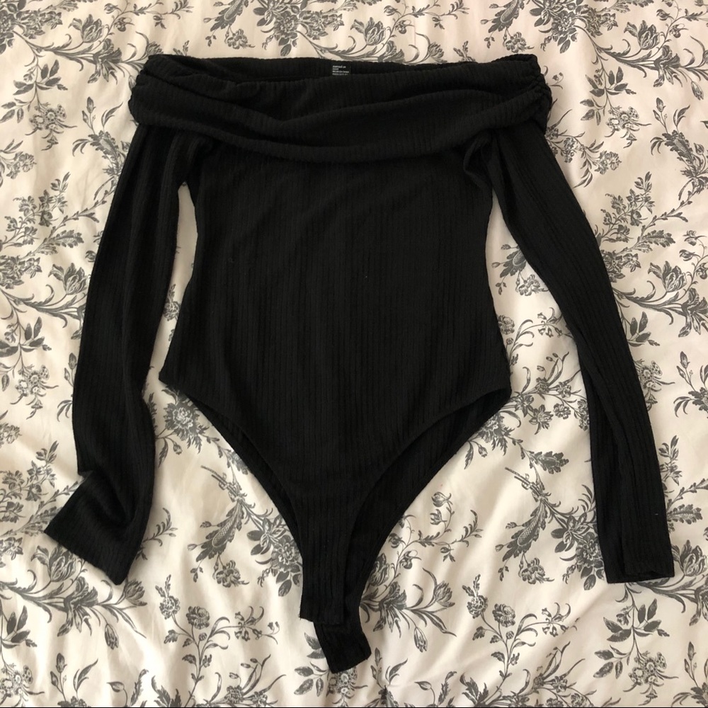 Off the shoulder black body suit